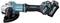 A blue and black Makita cordless angle grinder, model XGT 40V Max, with handle and battery attached.