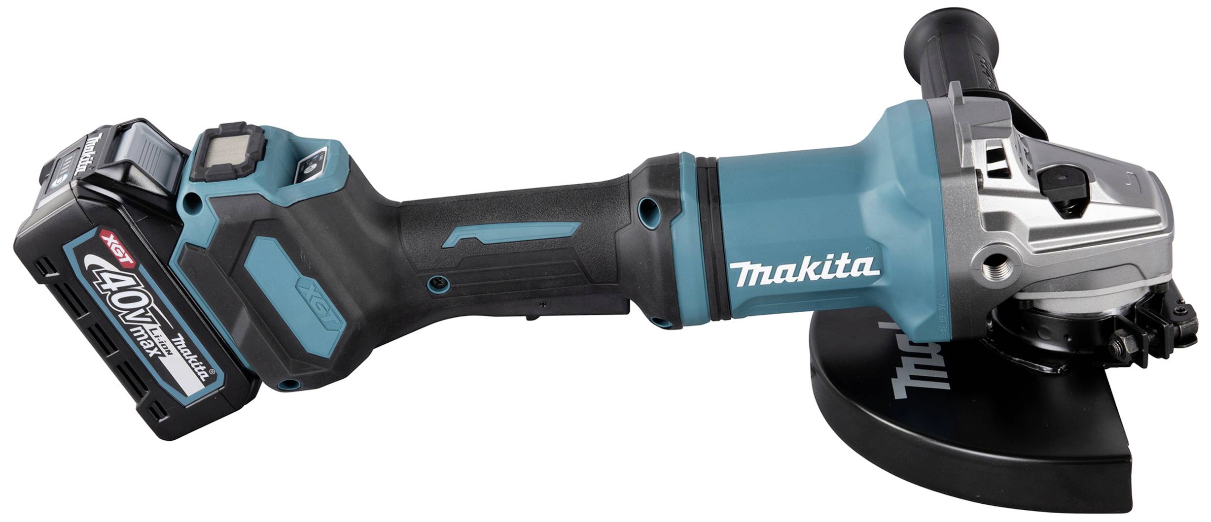 A cordless angle grinder in blue and black with a 40V battery, suitable for grinding work in construction or workshop.