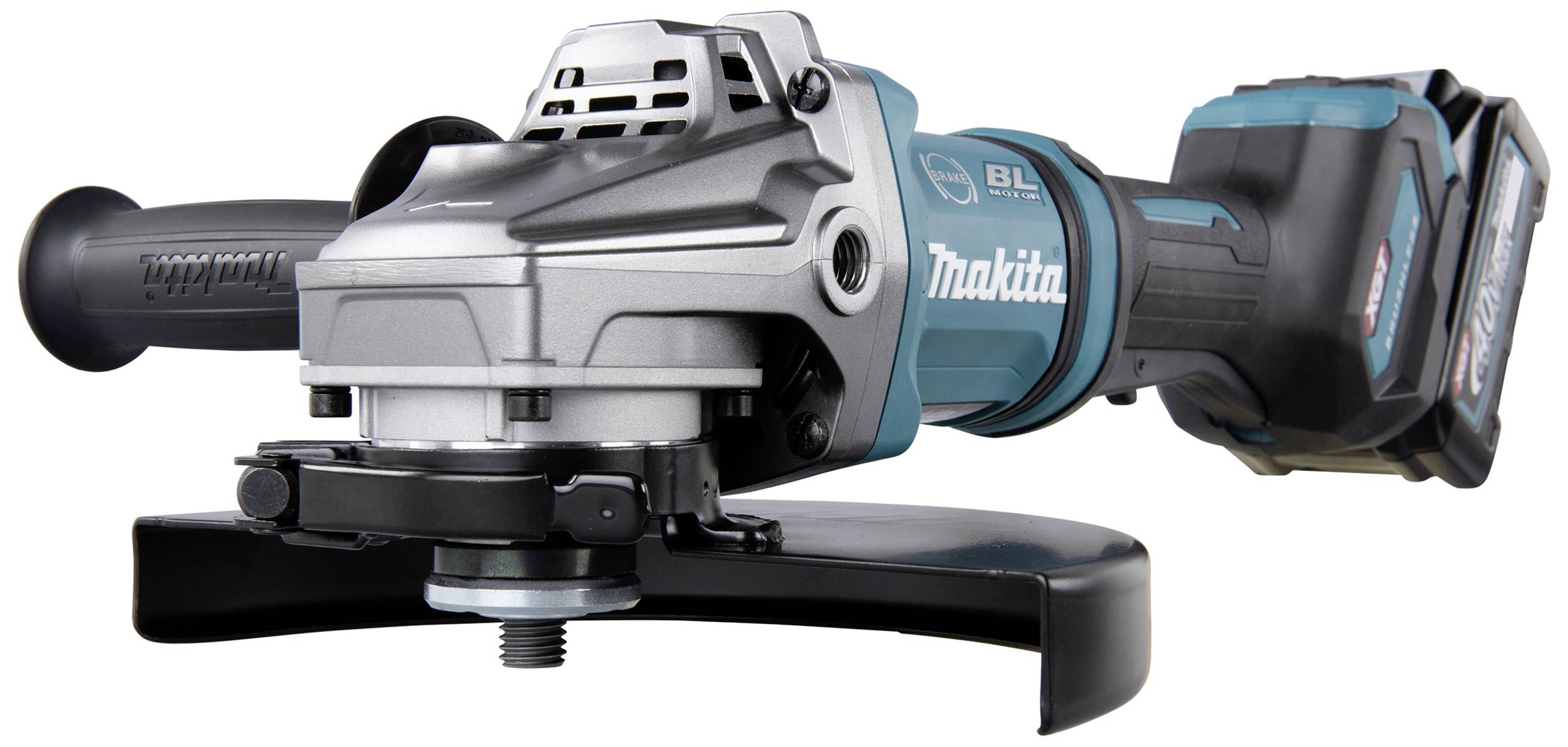 Battery-powered angle grinder with ergonomic handle and protective guard, suitable for precise cutting and grinding work.