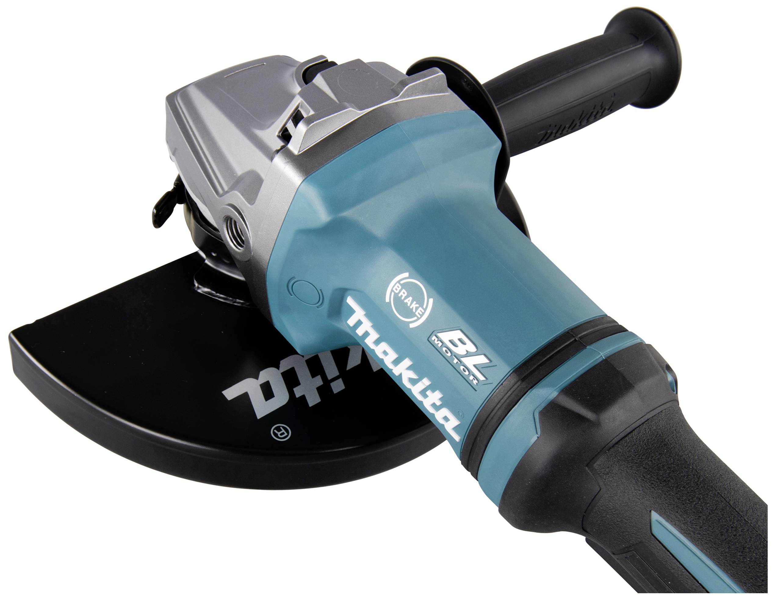 A blue angle grinder on a white background. The 'Makita' brand and model designation are visible on the tool.