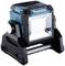 Battery-powered LED site light in Black and Blue with carrying handle, compact design, suitable for construction and renovation work.