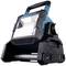 A portable, blue-black LED work light with a handle and robust housing, designed for use in construction site environments.