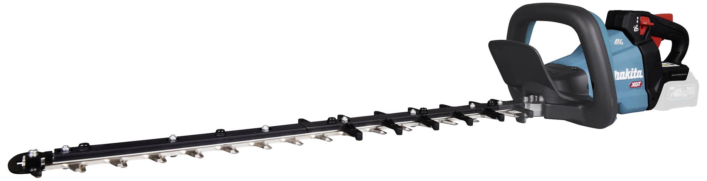 A blue-bodied electric hedge trimmer with a black handle, suitable for trimming hedges.