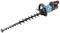 A blue electric hedge trimmer with a black handle and long cutting blade for gardening.