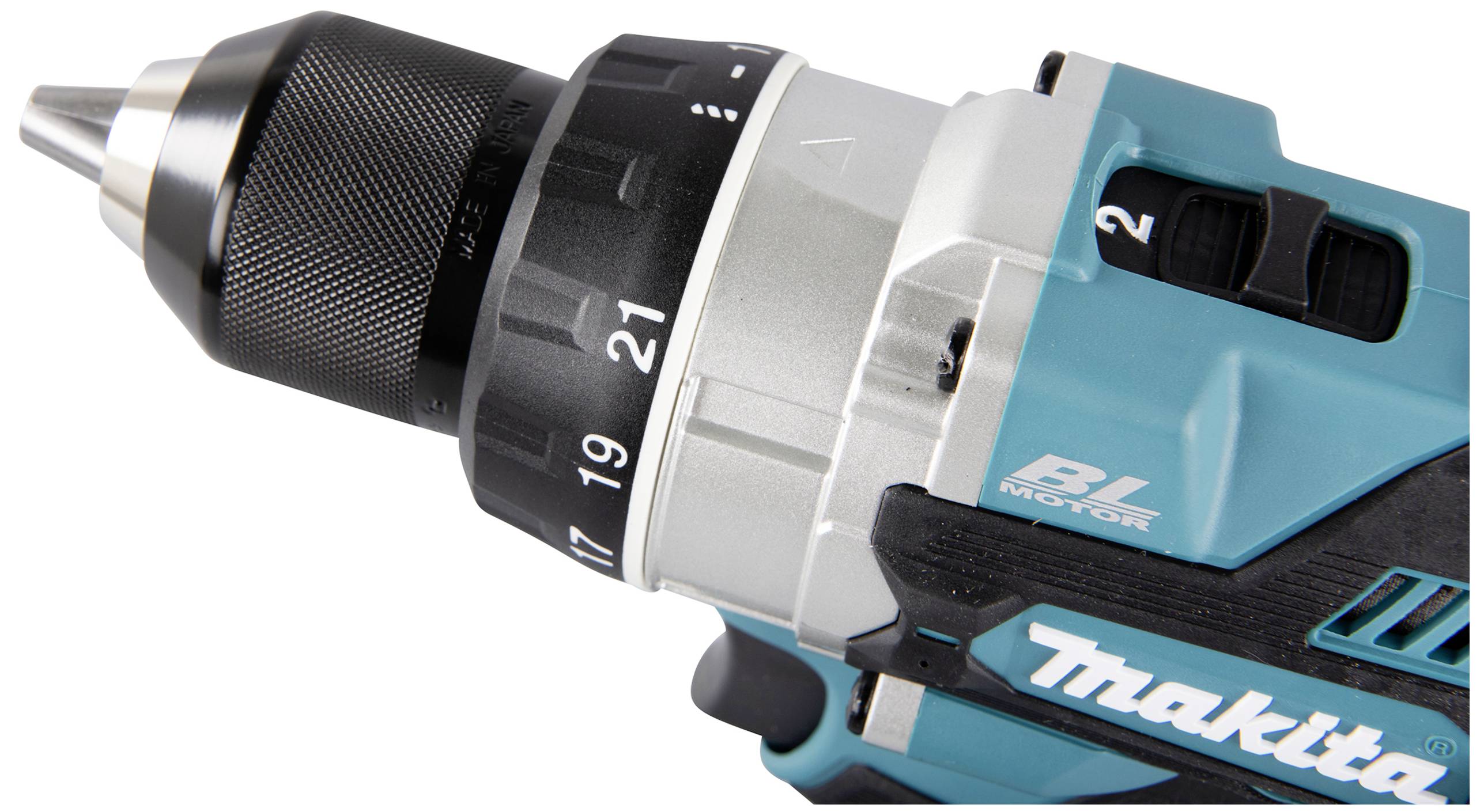 A blue cordless drill with adjustable torque ring, brand visible, suitable for construction or DIY work.