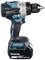 A blue cordless drill with a black handle and silver drill head. Inscription: 'Makita 18V Lithium'.