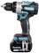 'Makita cordless drill with brushless motor, 18V lithium-ion battery. Black and teal design, model number not visible.'