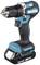 A cordless battery-powered drill with a blue-black casing and a silver chuck, suitable for drilling and screwing tasks.