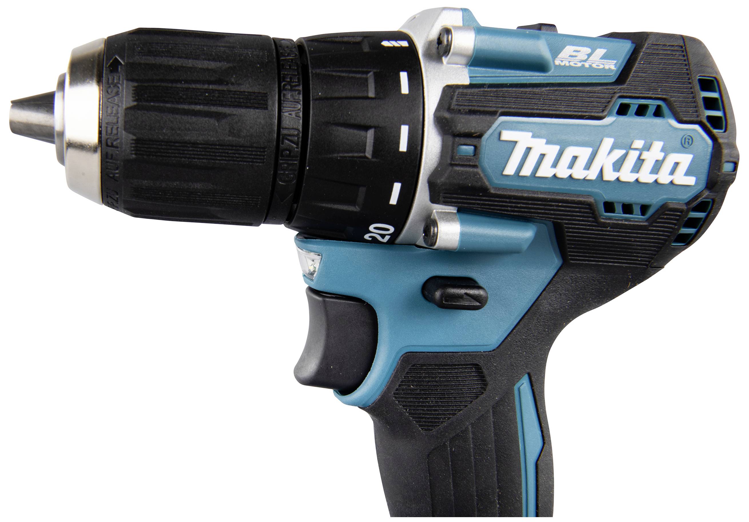 An electric drill driver with a blue casing and silver chuck, suitable for DIY and construction work.