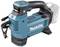 Battery-powered air compressor in teal with a black handle and battery, used for compressed air supply, portable model.