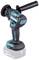 A cordless angle grinder with a blue-black casing, handle and removable battery, suitable for construction and renovation work.