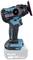 Cordless 18V sanding tool by Makita, standing upright, with a black and turquoise housing.
