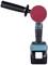 Battery-powered polishing machine with red polishing pad and side handle.