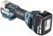 Cordless blue and black electric tool by Makita, with an 18V battery at the rear, side switch, and compact design.
