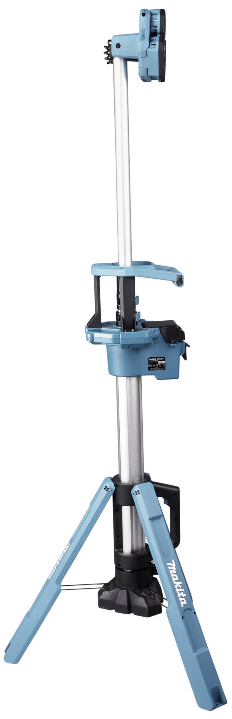 A blue, height-adjustable construction floodlight on a tripod, suitable for use on building sites or during renovation work.