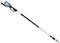 Electric telescopic pruning saw with telescopic pole, suitable for cutting high branches, presented in a white room.