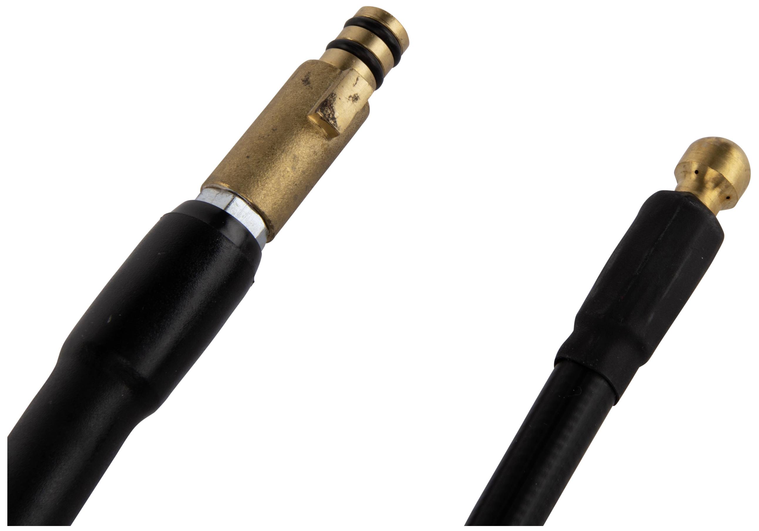 Two hydraulic hose couplings: on the left a flat, bronze-coloured one and on the right a smaller, black form with a ball-end piece.