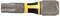 Screwdriver bit with a hexagonal shaft and yellow-black retention area. Used for securing screws.