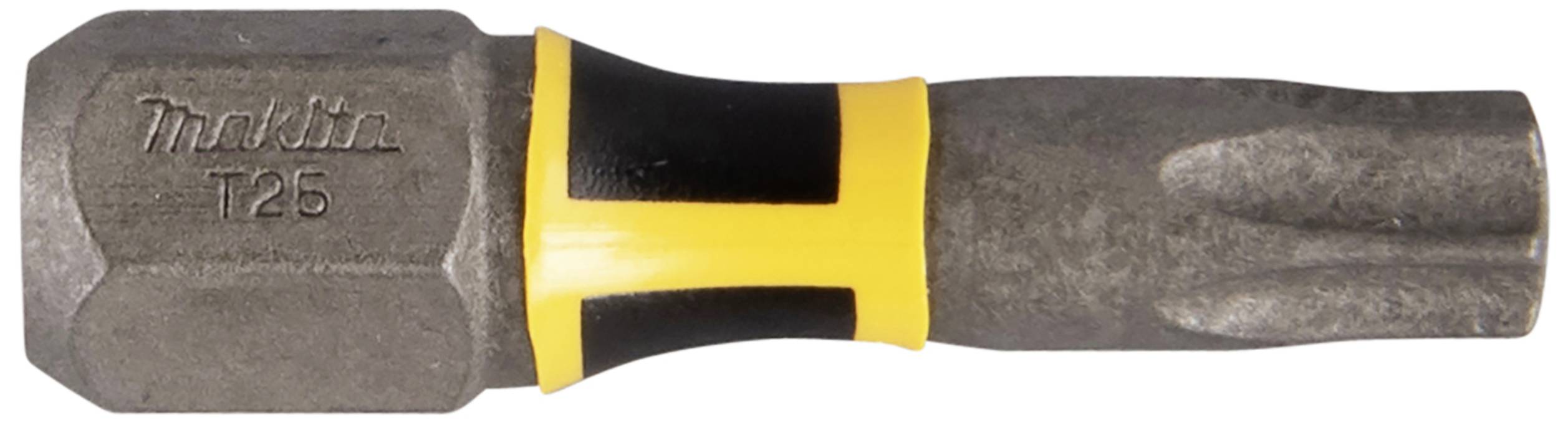 Screwdriver bit with 'Makita T25' inscription, yellow and black handle.