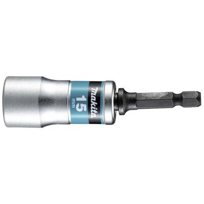 Cordless drill bit in silver with a blue label displaying '15 mm' and 'Makita'.
