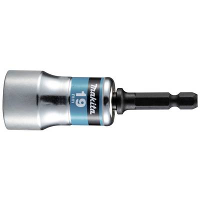 Socket with 19 mm size and hexagonal shaft. 'Makita' brand on blue label. Used for screw-related work.