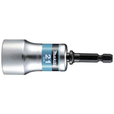 Socket adapter with 'Makita' branding, 21 mm size, cylindrical shape, silver surface, black internal hexagonal socket.