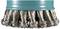Metal brush with twisted bristles in close-up. Suitable for grinding work or surface cleaning of metal parts.