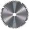 Circular saw blade with sharp teeth, symmetrically arranged. Suitable for woodworking and fine, precise cuts.