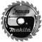 'Makita circular saw blade for cordless saws, black and silver with brand logo and inscription "Specialized for Cordless Saws".'