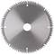 Steel circular saw blade with sharp teeth, suitable for woodworking. It has a central hole for mounting.