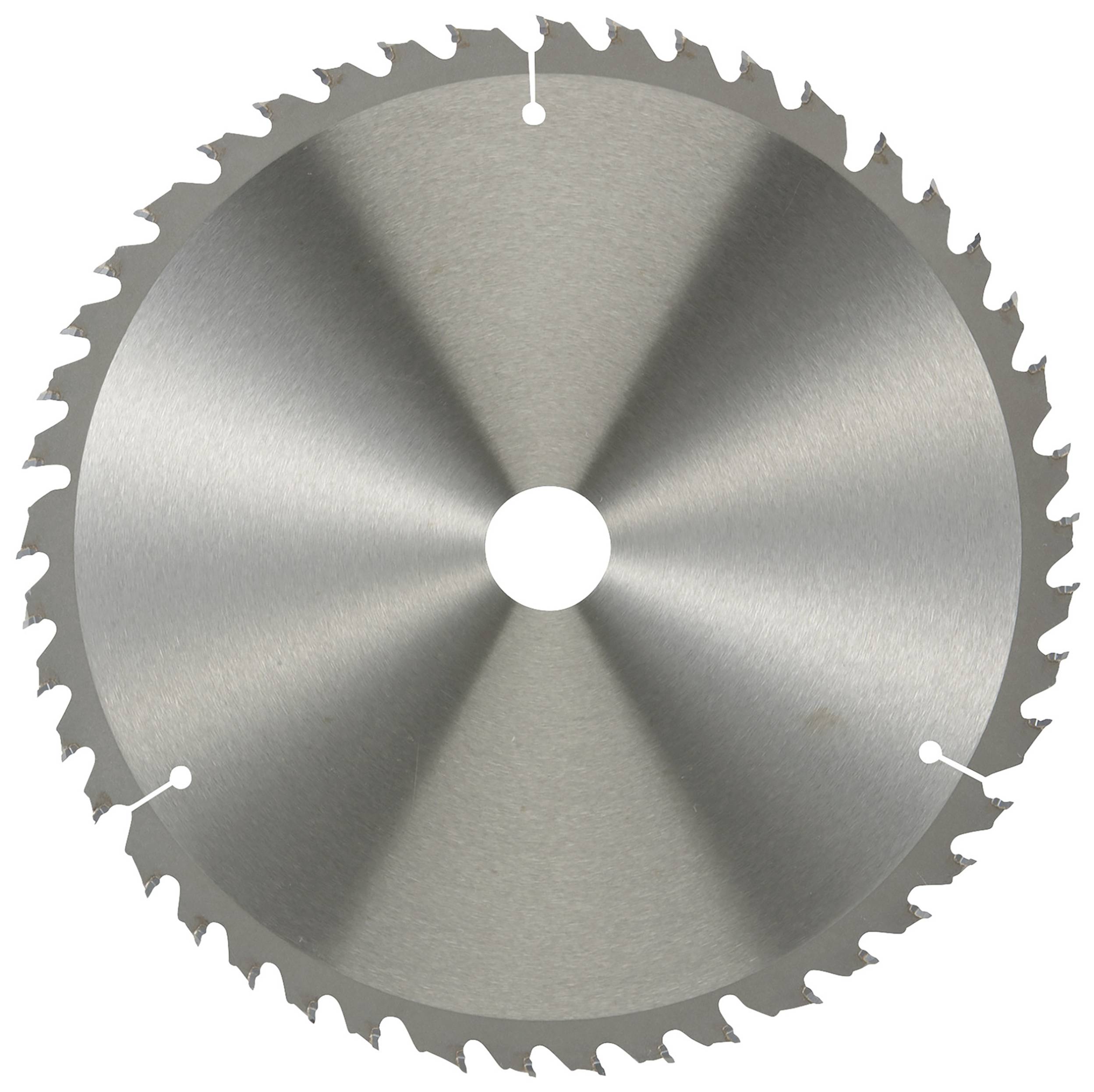 Metal circular saw blade with sharp teeth around the edge, suitable for cutting wood or other materials.