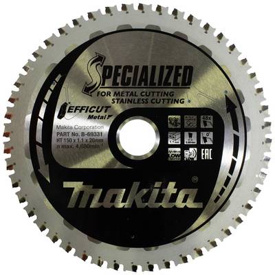 'Makita' Saw Blade for Metal and Stainless Steel Processing, Model Number B-59331, Diameter 150 mm, Bore 20 mm.