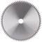 Circular saw blade with sharp metal teeth arranged in a circular configuration, suitable for woodworking or metalworking.