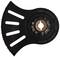 Black circular saw blade by Makita with serrated edge and multiple slots. Label: 'Grout, Abrasive, MAX, MAM014'.