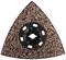 Triangular grinding disc with fine copper grain on a black surface, used for multitools for efficient material removal.