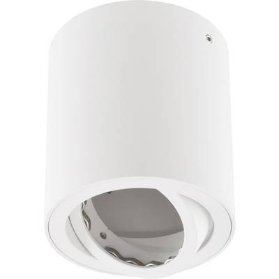 White cylindrical ceiling light fixture with a recessed reflective opening.