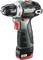 Cordless drill in green and black, compact, with a red handle. Brand name 'Metabo' and '12 V' voltage displayed.