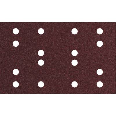 Rectangular red sandpaper with four rows of white holes.