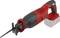Aku reciprocating saw in red and black with inserted saw blade, suitable for cutting wood and metal, with ergonomic handle.
