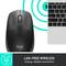 'Wireless Logitech mouse next to laptop keyboard, promoting stable, delay-free 10m signal for reliable performance.'