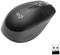 Black wireless computer mouse and USB receiver, Logitech logo visible, suitable for office and home workstations.