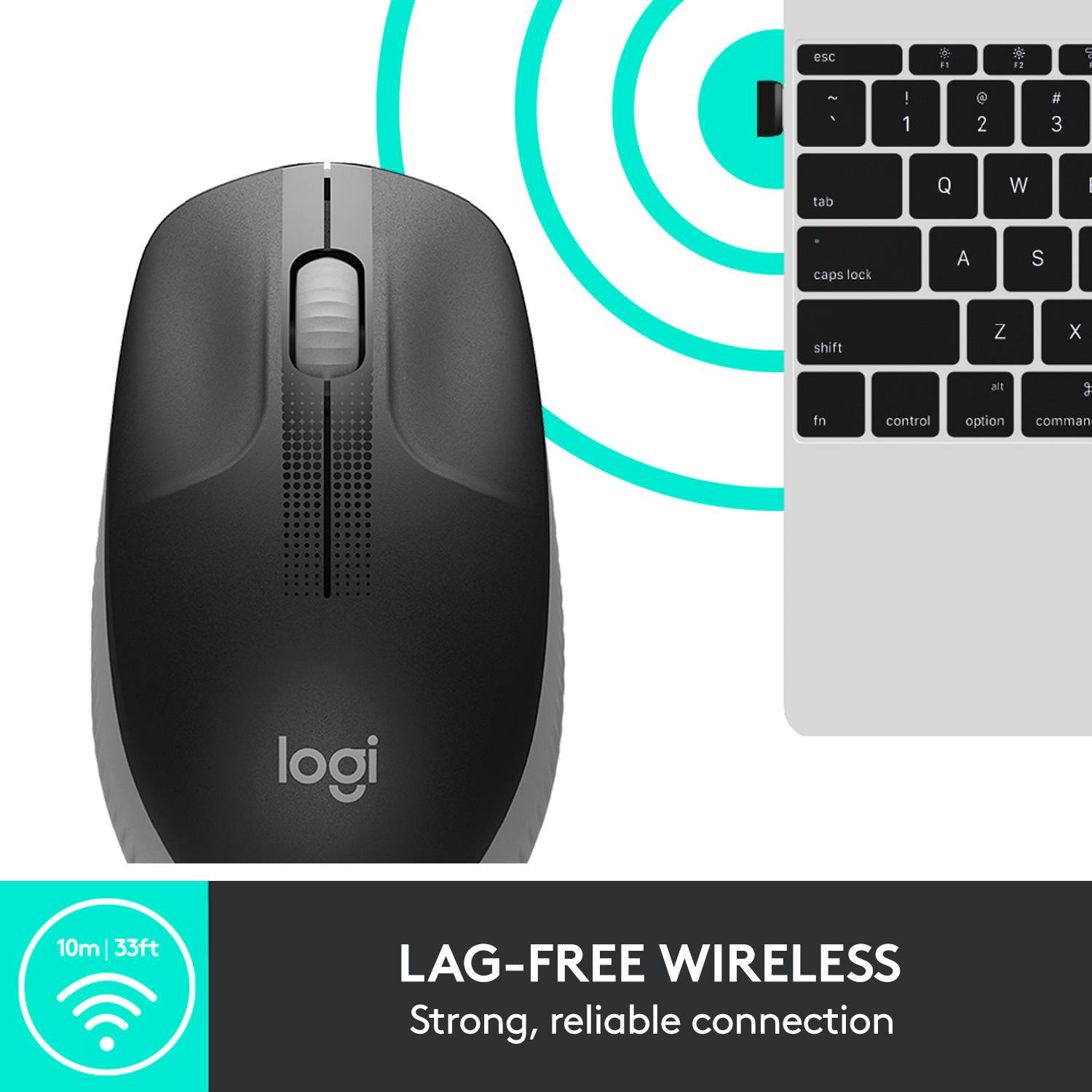 'Mouse and Keyboard: Wireless and Lag-Free. Range 10m/33ft. Powerful and Reliable Connection.'
