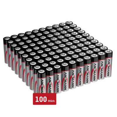 '100 AA batteries stacked neatly.'