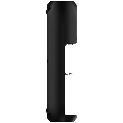 Side view of a black, rectangular device with rounded corners.