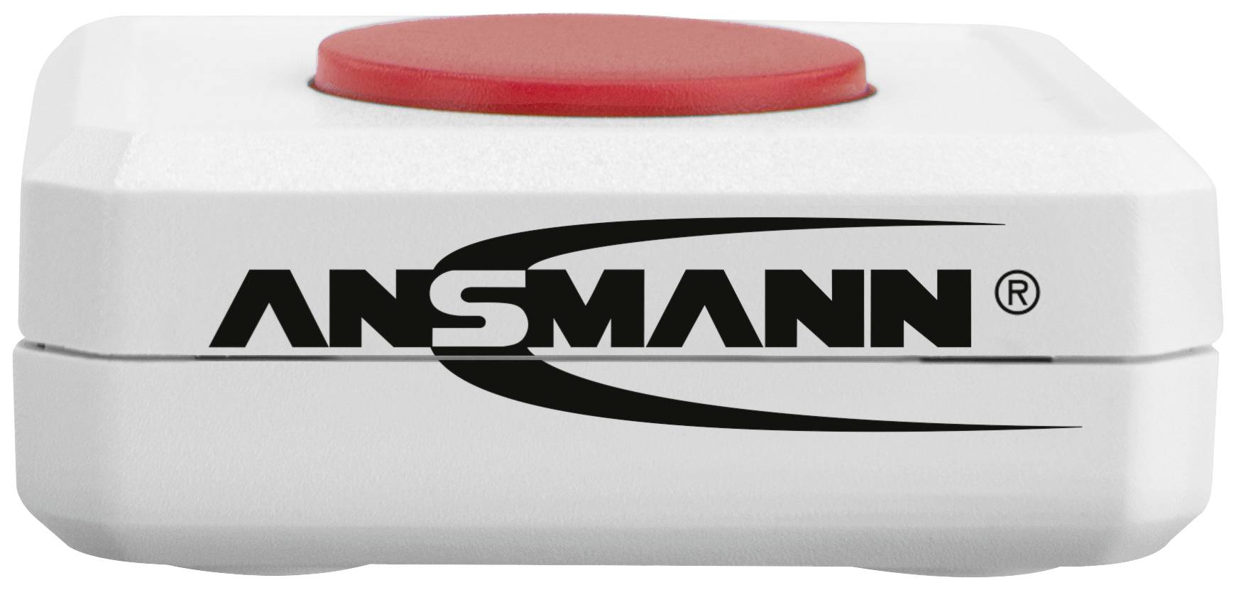 A white, square switch with a red button and the 'ANSMANN' text on the front.