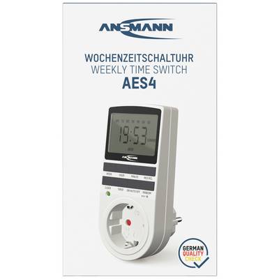 'Ansmann Weekly Digital Timer AES4' with digital display and socket. 'German Quality Check' seal in bottom right corner.