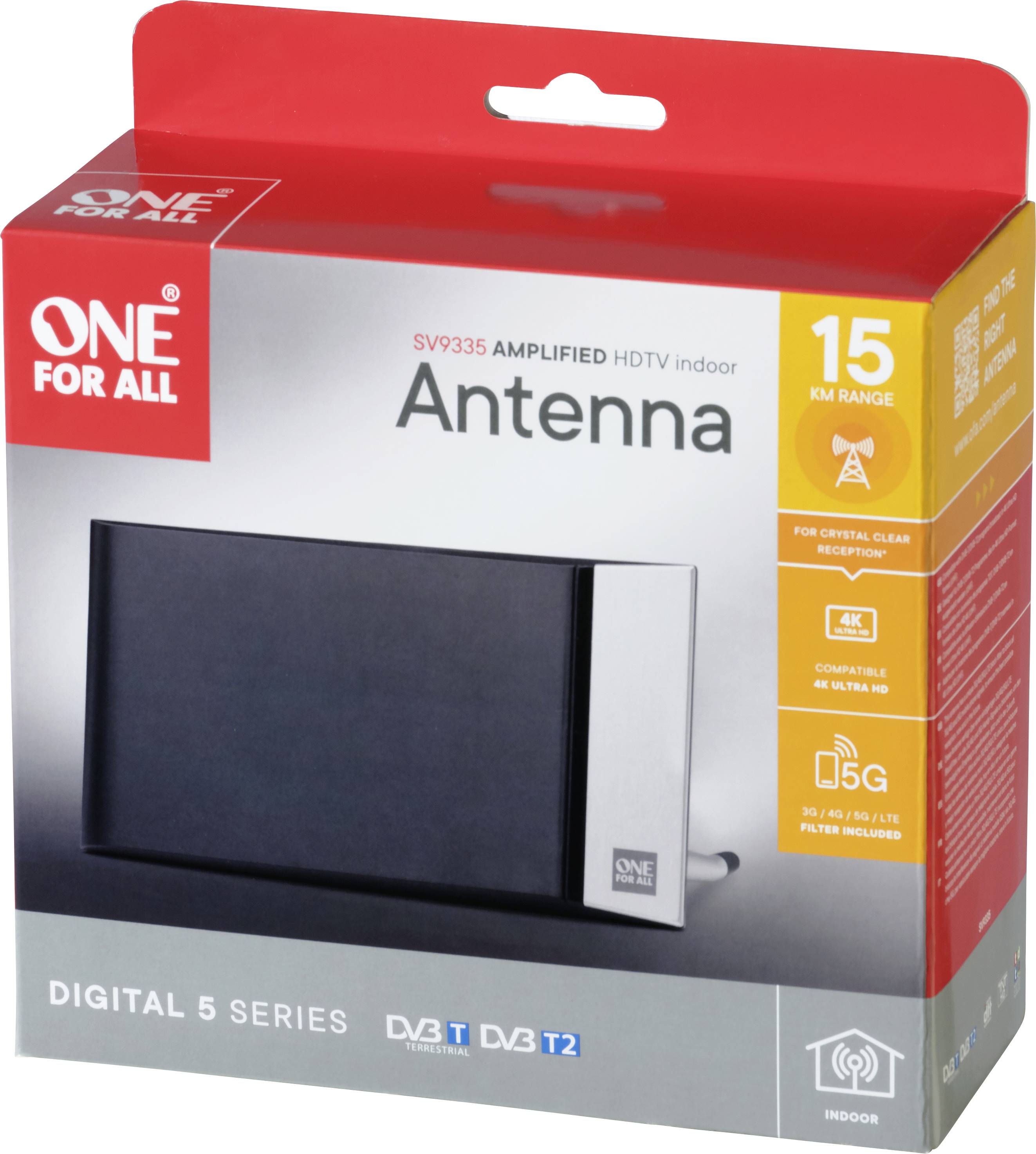 Image of One For All SV 9335-5G DVB-T/T2 passive planar antenna Indoors Black, Silver