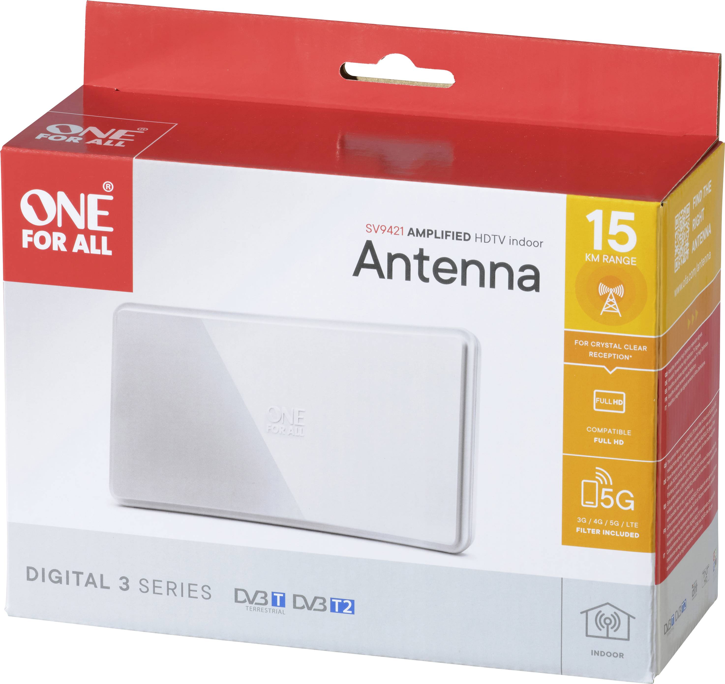 One For All SV 9421-5G DVB-T/T2 passive planar antenna Indoors White-1
