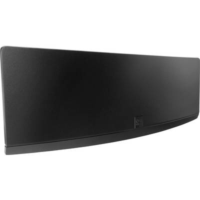 Speakers in a rectangular shape, black, with a curved design.