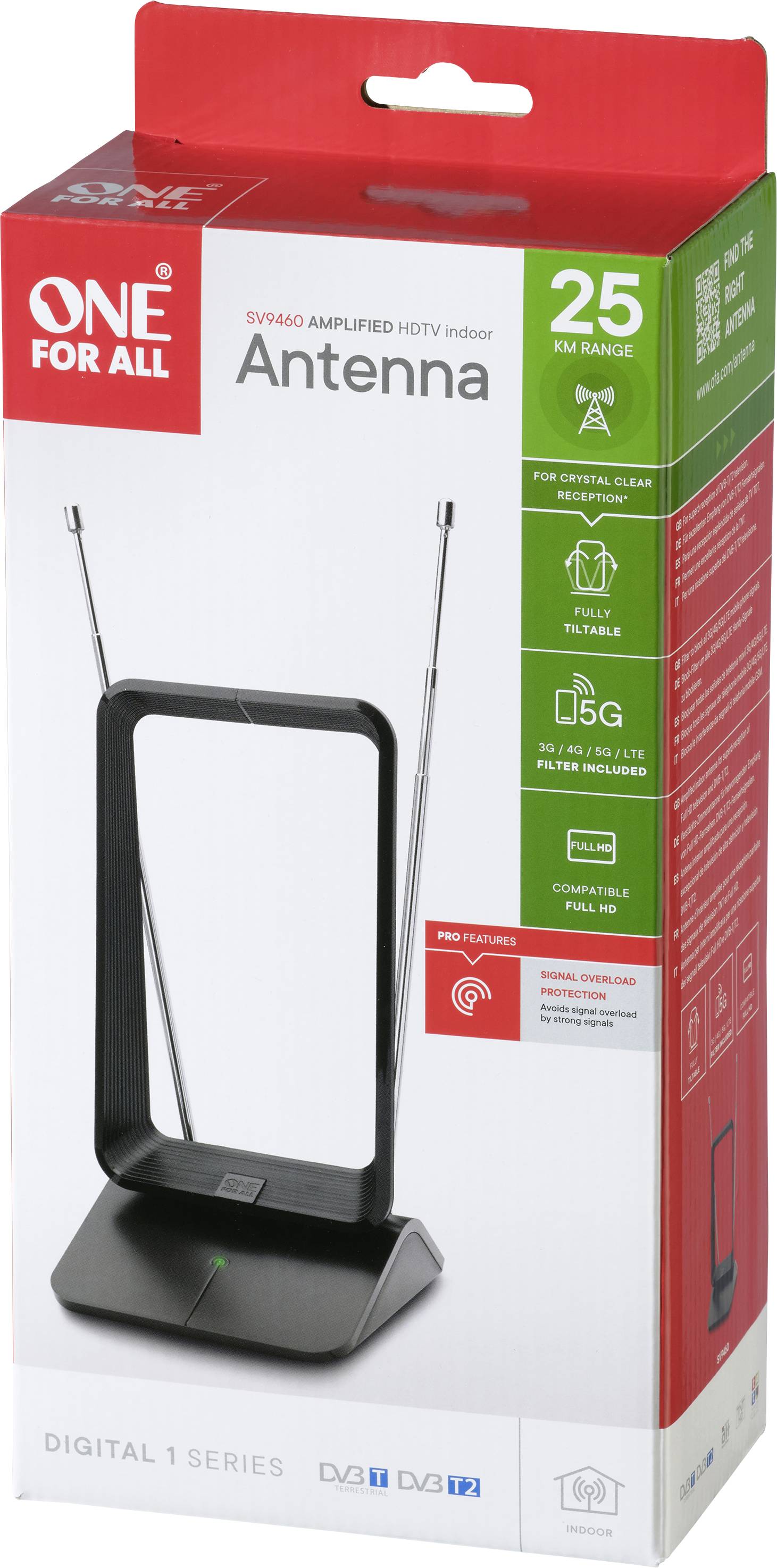 One For All SV 9460-5G DVB-T/T2 passive telescopic antenna Indoors Black-2